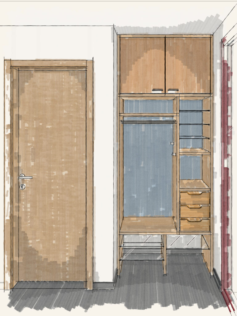 Schreinerei-Freymark-Freiburg-Zeichnung_Garderobe_vorne